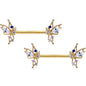 14G 9/16 Clear CZ Gem Gold Tone Christmas Angel Nipple Ring Set