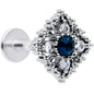 16G 5/16 Blue Gem Textured Rhombus Cross Labret Monroe Tragus