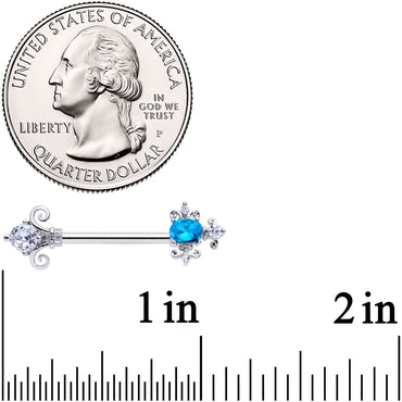 14G 9/16 Clear Blue Gem Renaissance Cross Barbell Nipple Ring Set