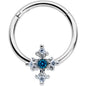 16G 3/8 Clear Blue Gem Renaissance Cross Hinged Segment Ring