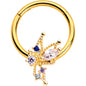 16G 3/8 Clear CZ Gem Gold Hue Angel Christmas Hinged Segment Ring