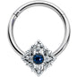 16G 3/8 Clear Blue Gem Textured Rhombus Cross Hinged Segment Ring