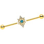 14G Clear Blue Gem Gold Tone Royal Heart Industrial barbell 38mm