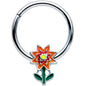 16G 3/8 Red Orange Yellow Fanciful Flower Hinged Segment Ring