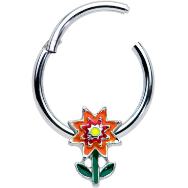 16G 3/8 Red Orange Yellow Fanciful Flower Hinged Segment Ring