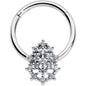 16G 3/8 Clear CZ Gem Nubbly Textured Drop Hinged Segment Ring