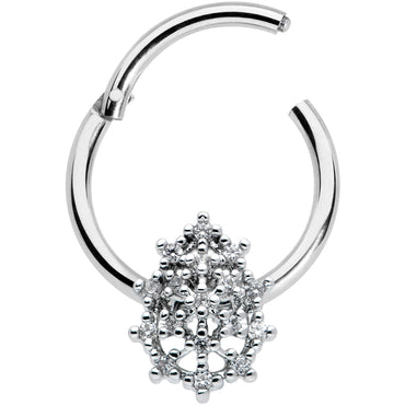 16G 3/8 Clear CZ Gem Nubbly Textured Drop Hinged Segment Ring