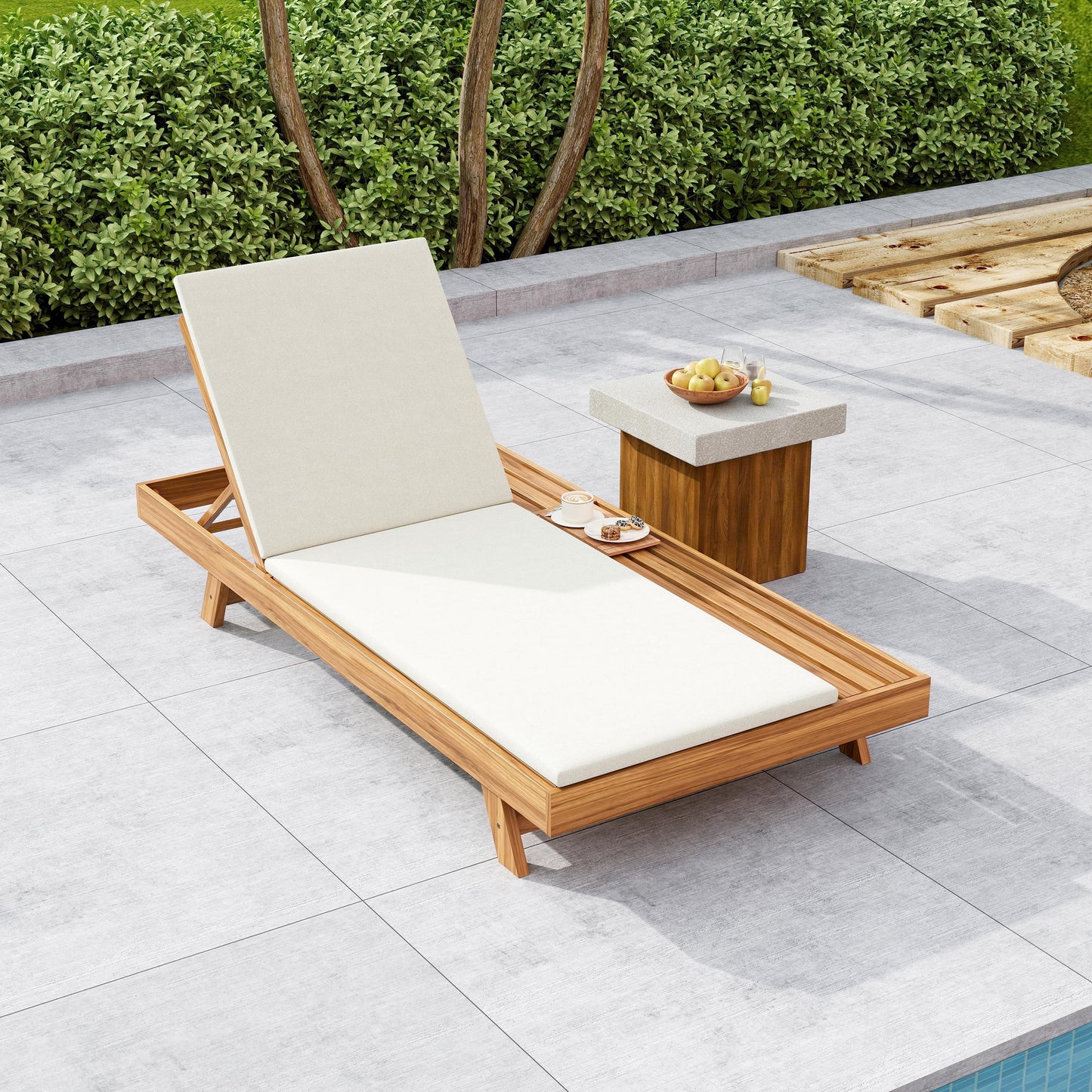 Outdoor Chaise Lounge Acacia Wood 79" 4-Position