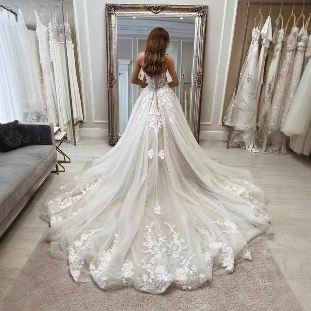 Bridal lace tube top heavy industry wedding dress