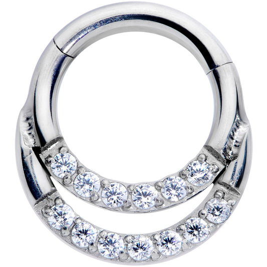 16G 1/4 Clear CZ Gem G23 Titanium Double Row Cartilage Clicker