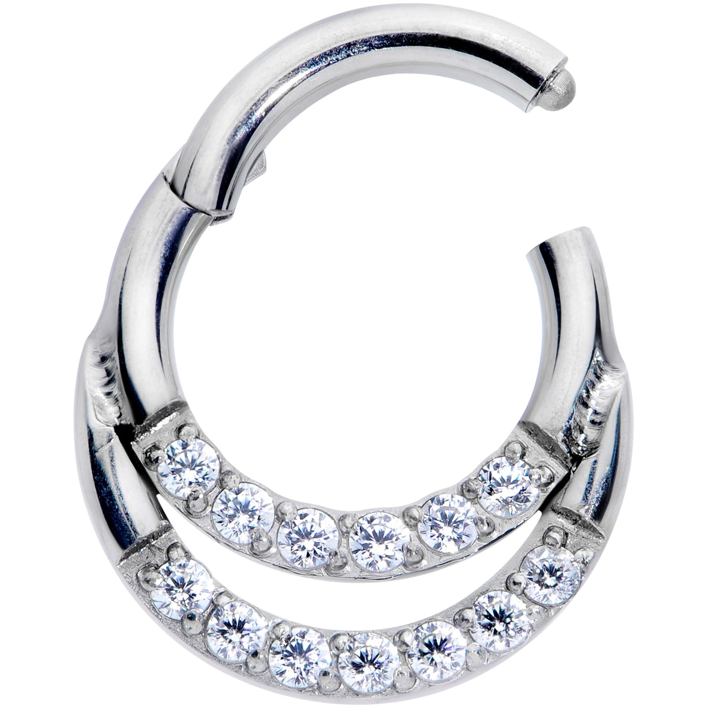 16G 1/4 Clear CZ Gem G23 Titanium Double Row Cartilage Clicker