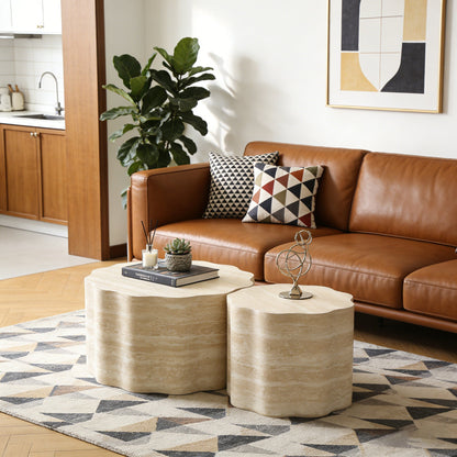 Set of 2 Round Coffee Side Tables, Faux Mars Pattern, Minimalist, Living Room