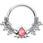 16G 3/8 Pink Faux Opal Stylized Lotus Hinged Segment Ring