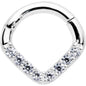 16G 1/4 14k White Gold Clear CZ Gem Chevron Hinged Segment Ring