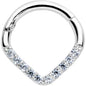 16G 5/16 14k White Gold Clear CZ Gem Chevron Hinged Segment Ring