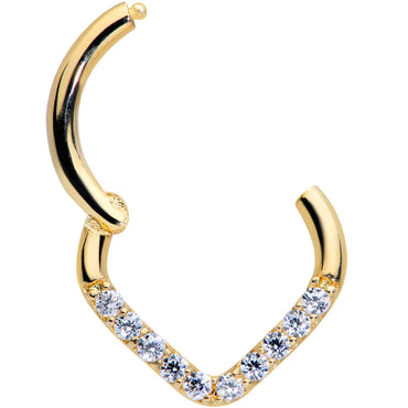 16G 5/16 14k Gold Clear CZ Gem Chevron Hinged Segment Ring
