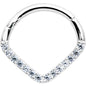 16G 3/8 14k White Gold Clear CZ Gem Chevron Hinged Segment Ring
