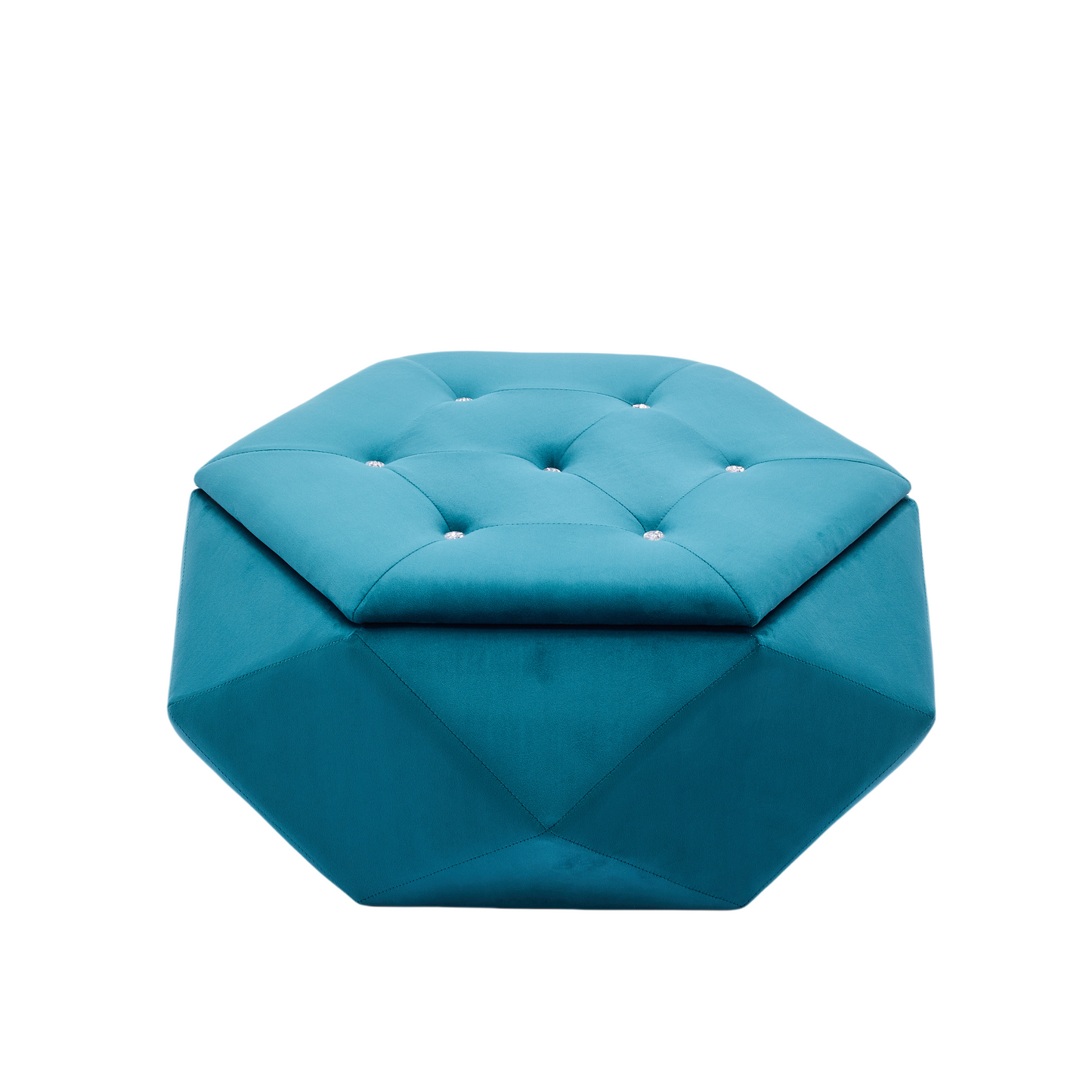 Elegant Velvet Polygon Diamond Tufted Storage Ottoman, Blue