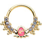 16G 3/8 Pink Faux Opal Gold Tone Style Lotus Hinged Segment Ring