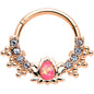 16G 3/8 Pink Faux Opal Rose Gold Hue Lotus Hinged Segment Ring