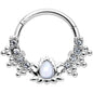 16G 3/8 White Faux Opal Stylized Lotus Hinged Segment Ring