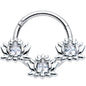 16G 3/8 Clear CZ Gem Triple Lotus Hinged Segment Ring