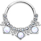 16G 3/8 White Faux Opal Squares Hinged Segment Ring