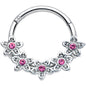 16G 3/8 Pink Gem Foxy Floral Hinged Segment Ring