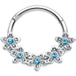 16G 3/8 Blue Gem Foxy Floral Hinged Segment Ring