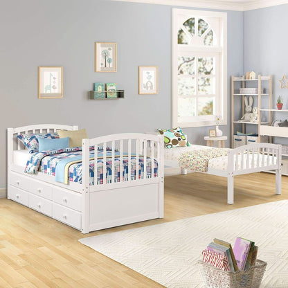Twin Over Twin Bunk Bed With Trundle And Drawers White
