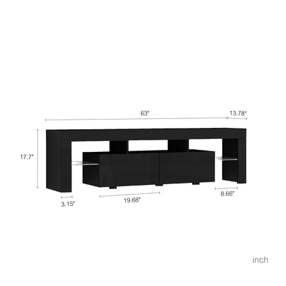 TV Stand LED High Gloss Black Storage Cabinet Fits 65
