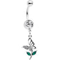 Clear Green Gem Perching Floral Butterfly Dangle Belly Ring