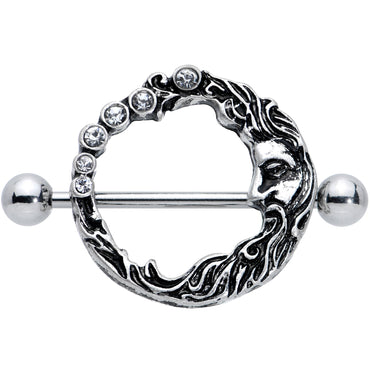 14G 3/4 Clear Gem Face Crescent Moon Nipple Shield Set