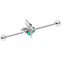 14G Clear Green Gem Floral Butterfly Industrial Barbell 38mm
