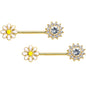 14G 9/16 Clear Gem Gold Tone Sun Daisy Flower Nipple Ring Set