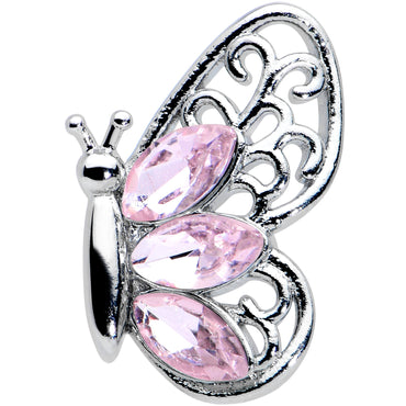 16G 1/4 Pink Gem Lacy Butterfly Cartilage Tragus Earring