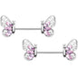 14G 9/16 Pink Gem Lacy Butterfly Barbell Nipple Ring Set