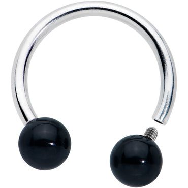 16G 3/8 Black Stone Ball End Internally Threaded Horseshoe