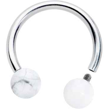 16G 3/8 White Stone Ball End Internally Threaded Horseshoe