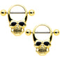 14G 1/2 Gold Tone Grinning Skull Nipple Shield Set