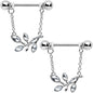 14G 9/16 Clear Gem Leaves of Love Chain Dangle Nipple Ring Set