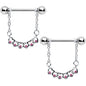 14G 9/16 Pink Gem Link Heart Valentine Dangle Nipple Ring Set