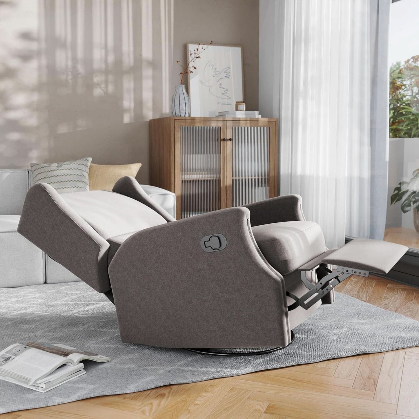 Omma Wingback Swivel Glider Recliner Dark Gray Upholstered