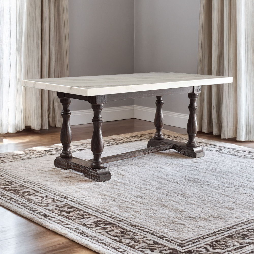 Gerardo - 31" Dining Table - White Marble Top & Weathered Espresso