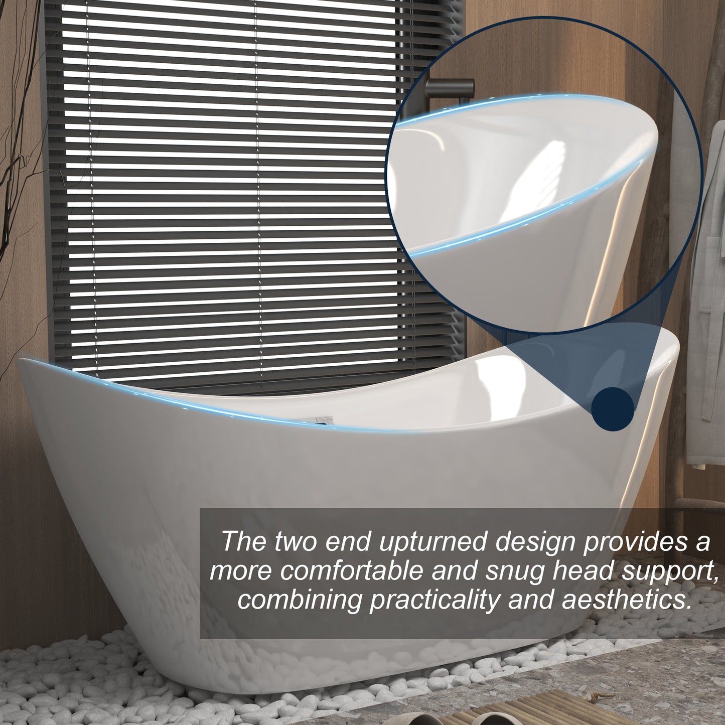 Modern Acrylic Freestanding Tub, Gloss White, Chrome Overflow and Pop-Up Drain