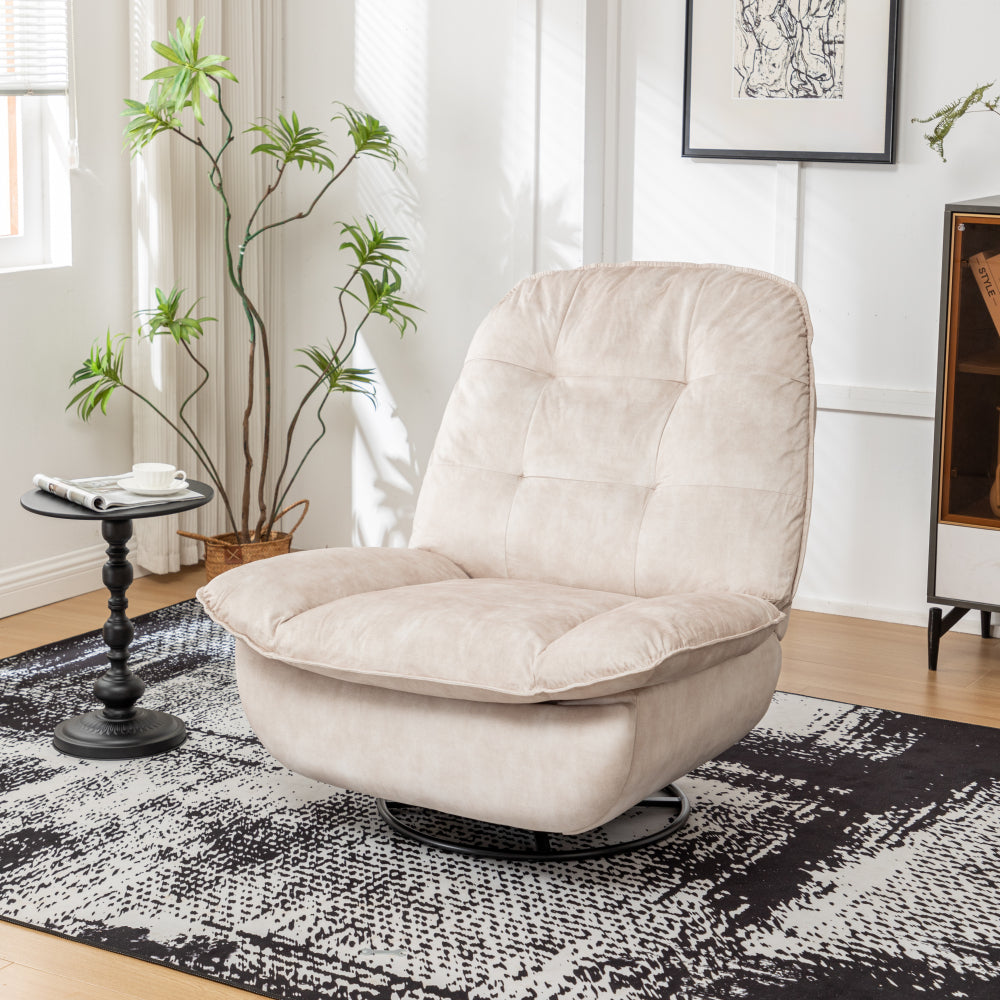 Ivory Gold-Stamped Velvet Recliner – Swivel Glider, 150° Recline & Detachable Phone Holder