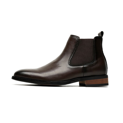 Mens Black High-top Pointed-toe Leather Boots
