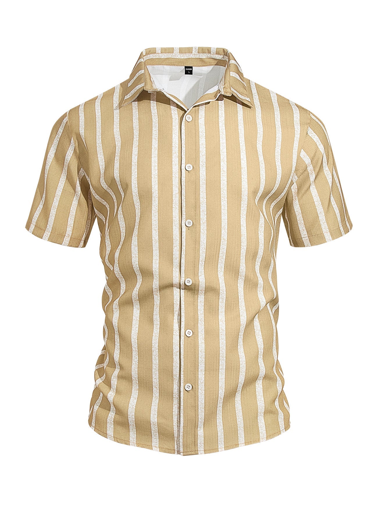 Men's Plus-Size Light Mature Lapel Striped Short-Sleeve Shirt