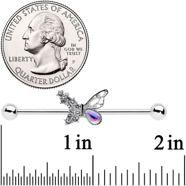 14G Clear Aurora Gem Super Glam Butterfly Industrial Barbell 38mm