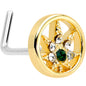 20G 1/4 Green Gem Gold Tone Pot Leaf Circle L Shape Nose Ring
